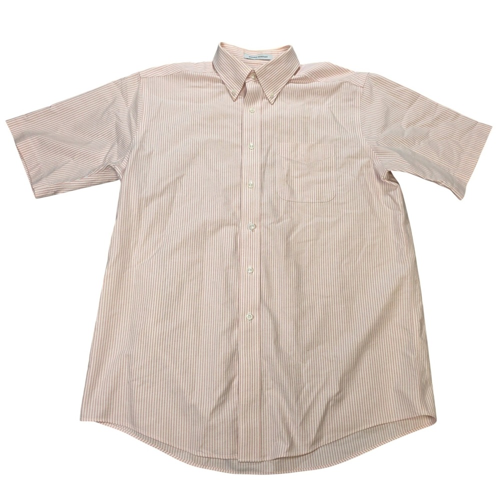 L.L. Bean Button Down Shirt‎ Men's 16 Reg Red White Striped Short Sleeve O XM07